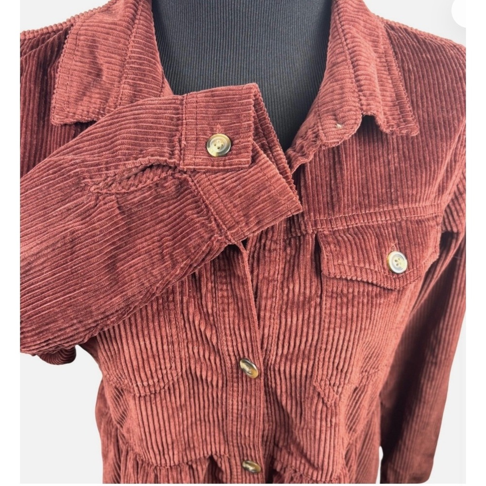 American Eagle Corduroy Tiered Shirtdress Rust Brown M Cottagecore Boho Indie - Picture 3 of 10